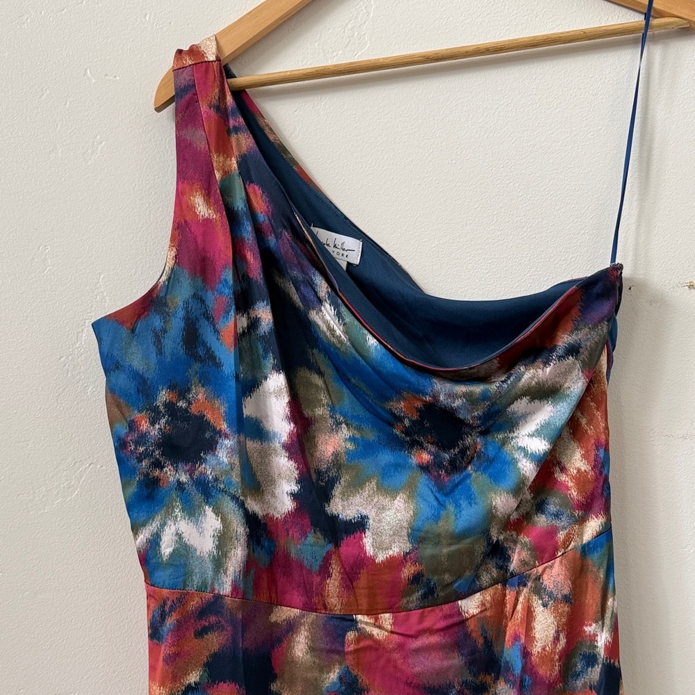 Nicole Miller Floral Watercolor Grecian One-Shoulder Maxi Dress - Picture 3 of 10